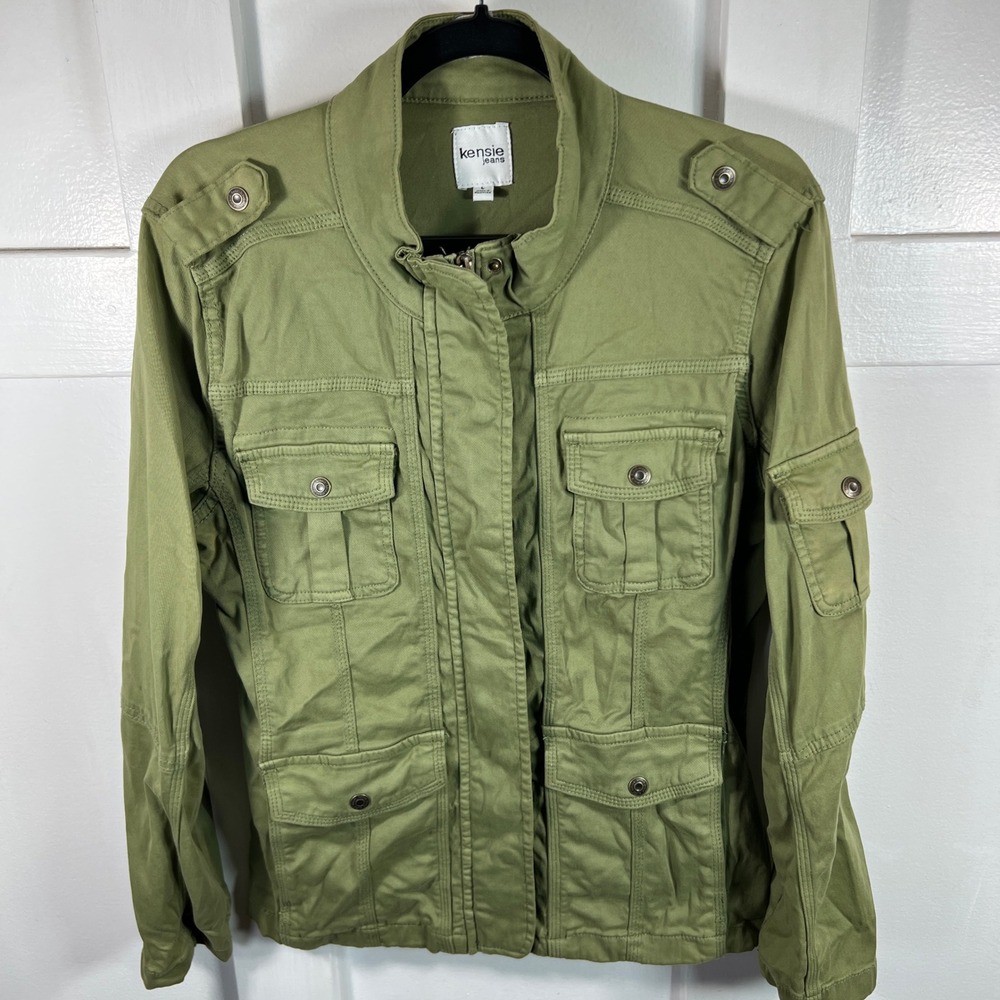 Kensie Jeans Womens Olive Green Utility Military Field Jacket Large RN120246